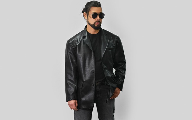 Crack Vegan Leather Blazer-Leather 252