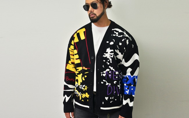 Funky Lettering Loose Sweater Jacket-Cardigan 503