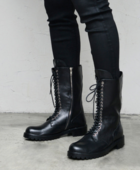 Eyelet leather biker boots 838