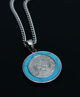 Blue Gemstone Queen Coin Necklace 436