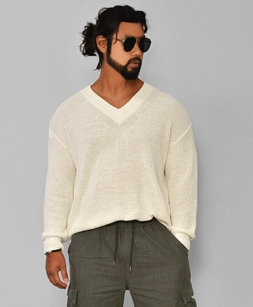 Sexy Laid-back Loose Fit V-neck Sweater-Knit 461