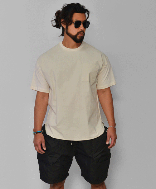 Stretchy Linen Pocket Round-Tee 738