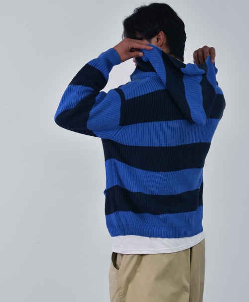 Striped Hooded Knit Zip-up-Jacket 618