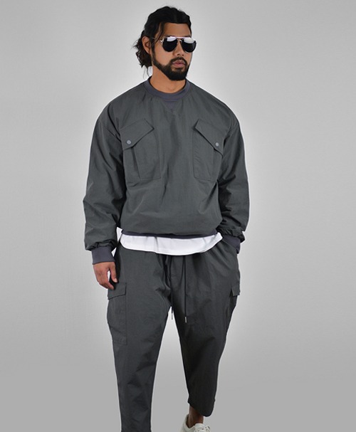 Easywear Nylon Sweatshirt &amp; Cargo Volume Crop Pants Set-Gymwear 236