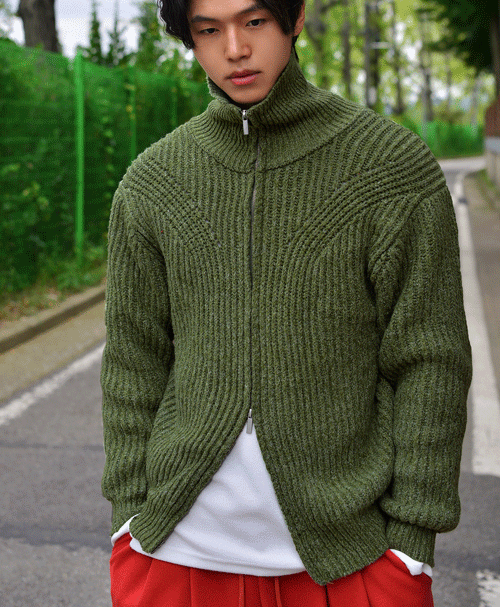 Merino Wool High-neck Zip-up Sweater-Knit 509