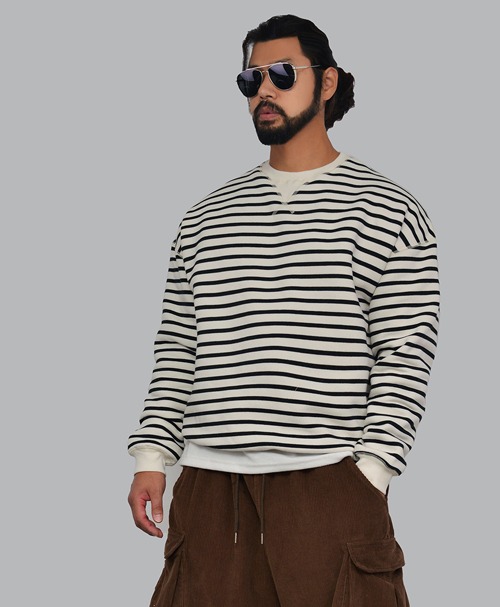 Striped Brushed Sweatshirt-Tee 912
