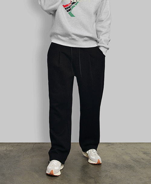 Thick Brushed Round Tuck String Wide-Sweatpants 607
