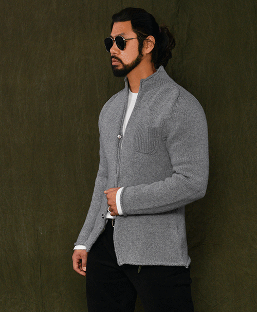 Raglan Wool Zip-up Sweater-Cardigan 491