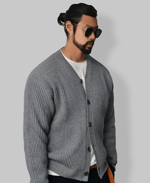 Classic Wool Ribbed Cable-Cardigan 499
