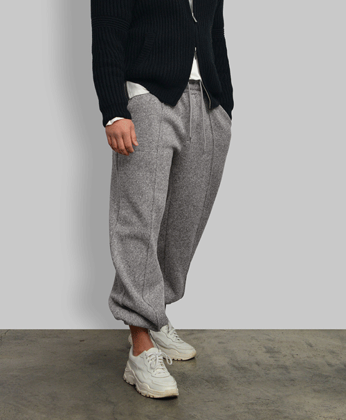 Thick Brushed Knit String Wide-Pants 394