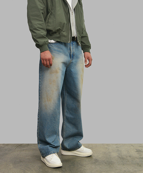 Dusty Mud Hidden Banding Wide-Jeans 866