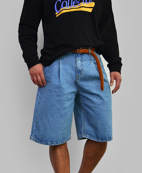 Pin-tuck Denim Half Banding-Shorts 622